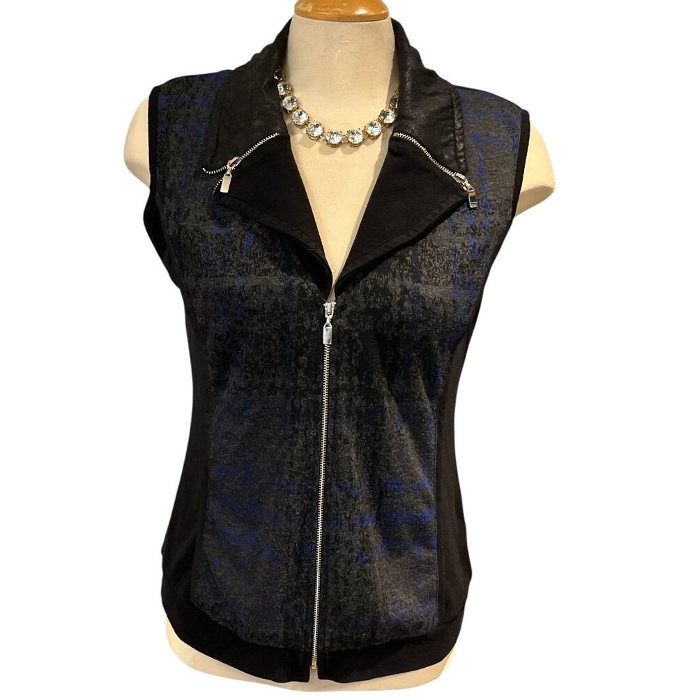 DOLCEZZA Vest Size Medium (no Tag) Blue & Black Zip Up